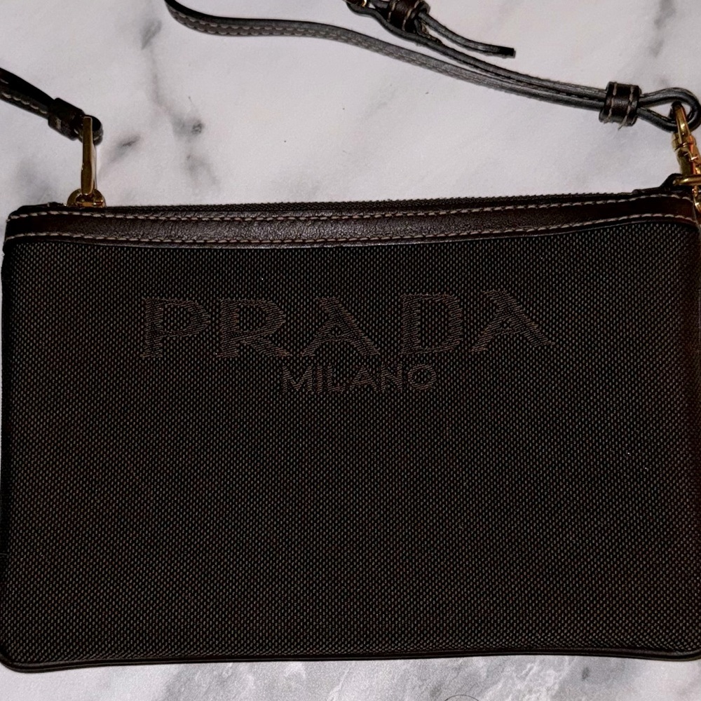 PRADA CANVAS WRISTLET CHOCOLATE AUTHENTIC